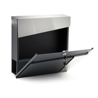 Cassetta postale con vano portagiornale V24 antracite e acciaio inox 370 x 105 x 370 mm