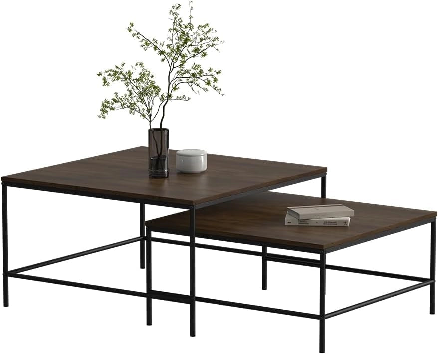 Tavolino da divano Ramio, Rovere rustico/nero, 80 x 80 cm 2 parti, per un utilizzo flessibile come superficie d’appoggio o tavolini laterali