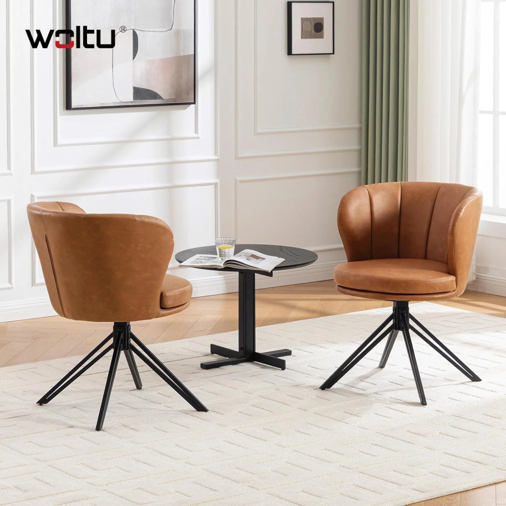 Set di 2 Sedie Sala da Pranzo, Sedie Ergonomiche in PU, Girevole a 360°, per Cucina, Soggiorno, Camera da Letto, Marrone