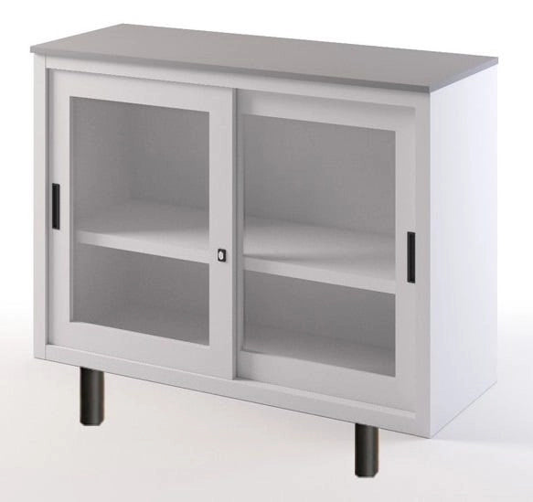 Armadio con top in melaminico e ante scorrevoli in vetro su gambette cm. 120x45x99H