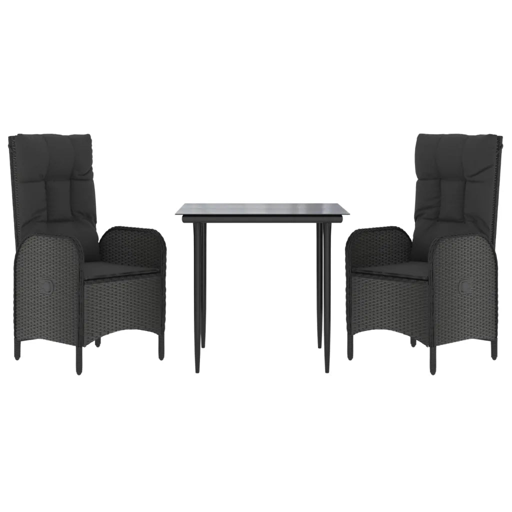 Set da Pranzo da Giardino 3 pz con Cuscini Nero in Polyrattancod mxl 76475