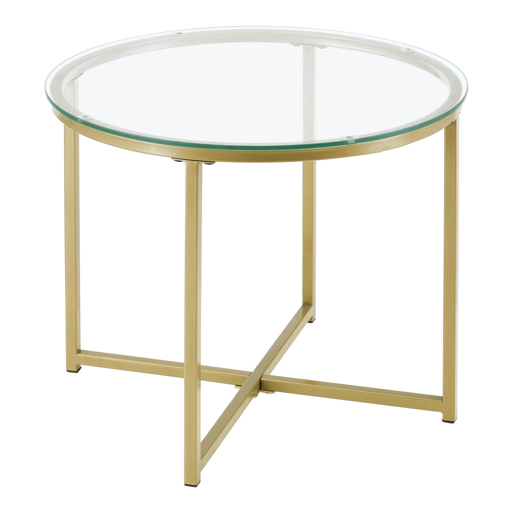 Tavolino da caffè/da Divano - Altezza 42 cm - Tavolino Basso da Salotto/Soggiorno con Piano in Vetro Ø50 cm di Forma Rotonda e Telaio in Metallo Color Oro