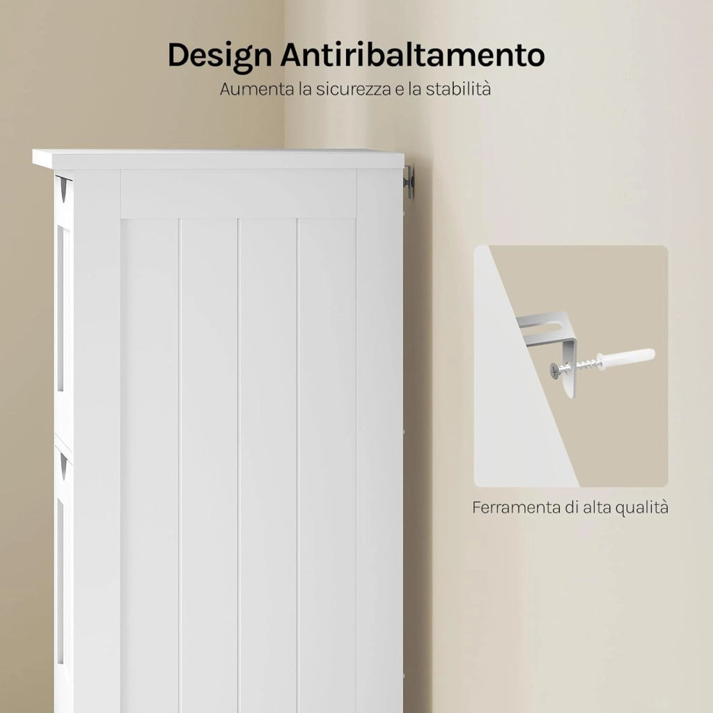 Mobile da Bagno, Mobiletto Bagno Salvaspazio, con 3 Cassetti, 32 x 30 x 81 cm, Armadio Autoportante, per Sala da Pranzo, Cucina, Stile Moderno, Bianco BZS123ws