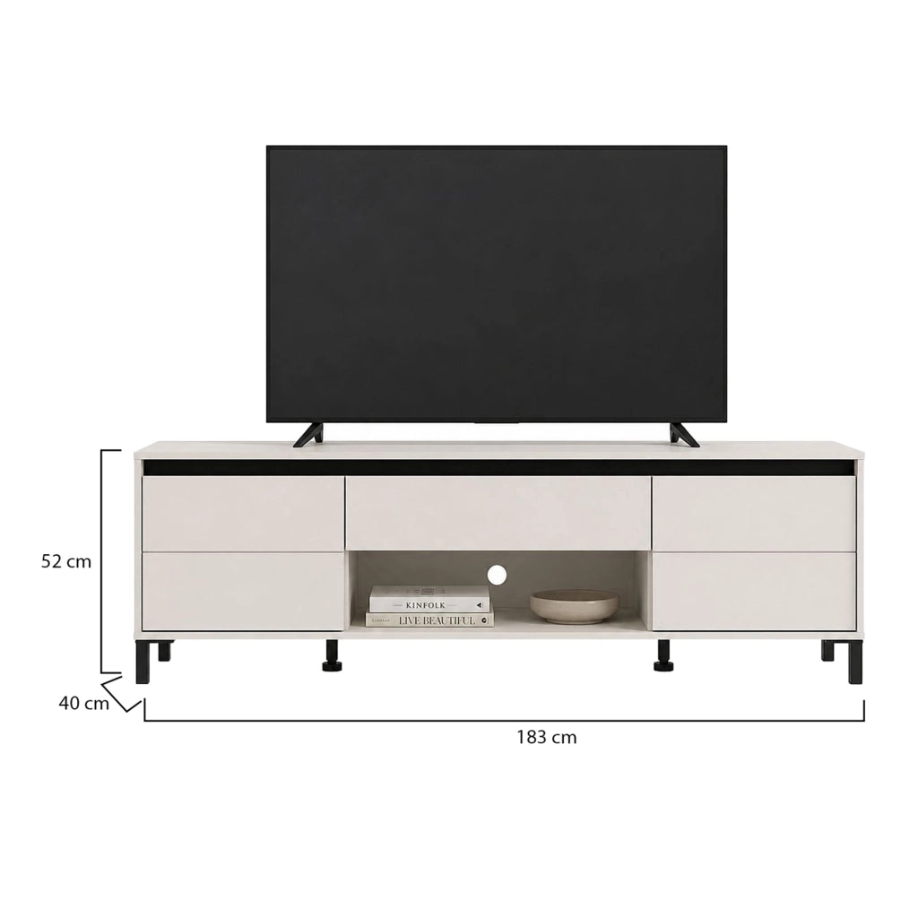 Celico, Mobile Porta tv un Cassetto, 183x40x52h cm Bianco Crema