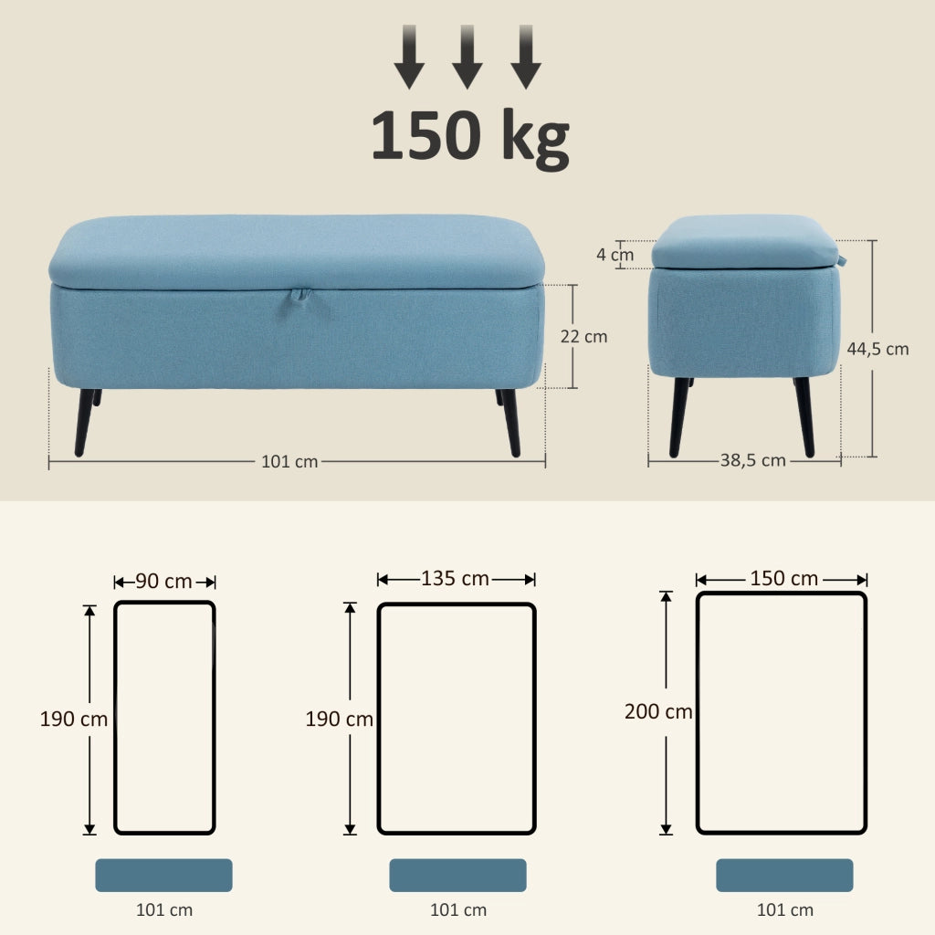 Cassettiera con Coperchio Ribaltabile ¨C Zephmum ¨C 101x38.5x44.5 cm Blu Chiaro