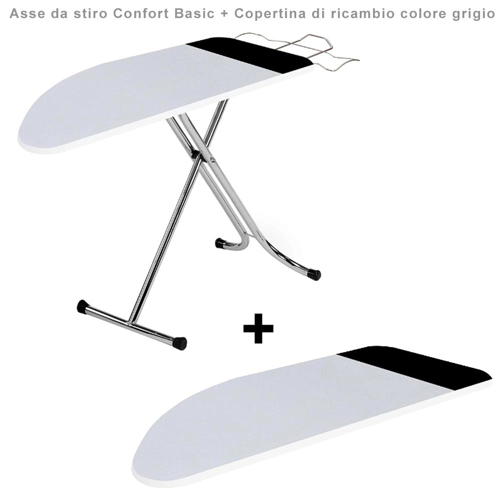 Confort basic asse da stiro con 1 copertina aggiuntiva di ricambio regolabile in altezza e area ignifuga