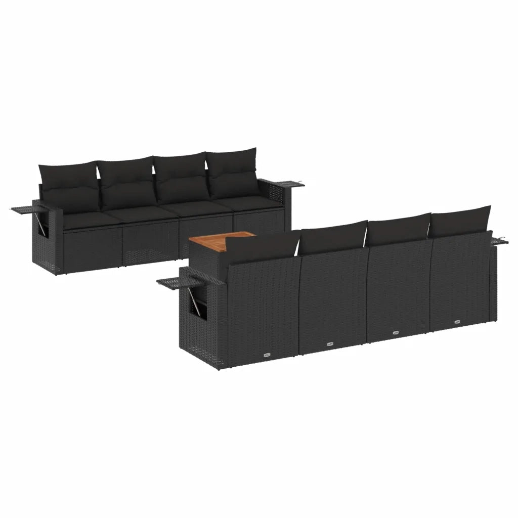 Set Divani da Giardino 9 pz con Cuscini Nero in Polyrattancod mxl 88268