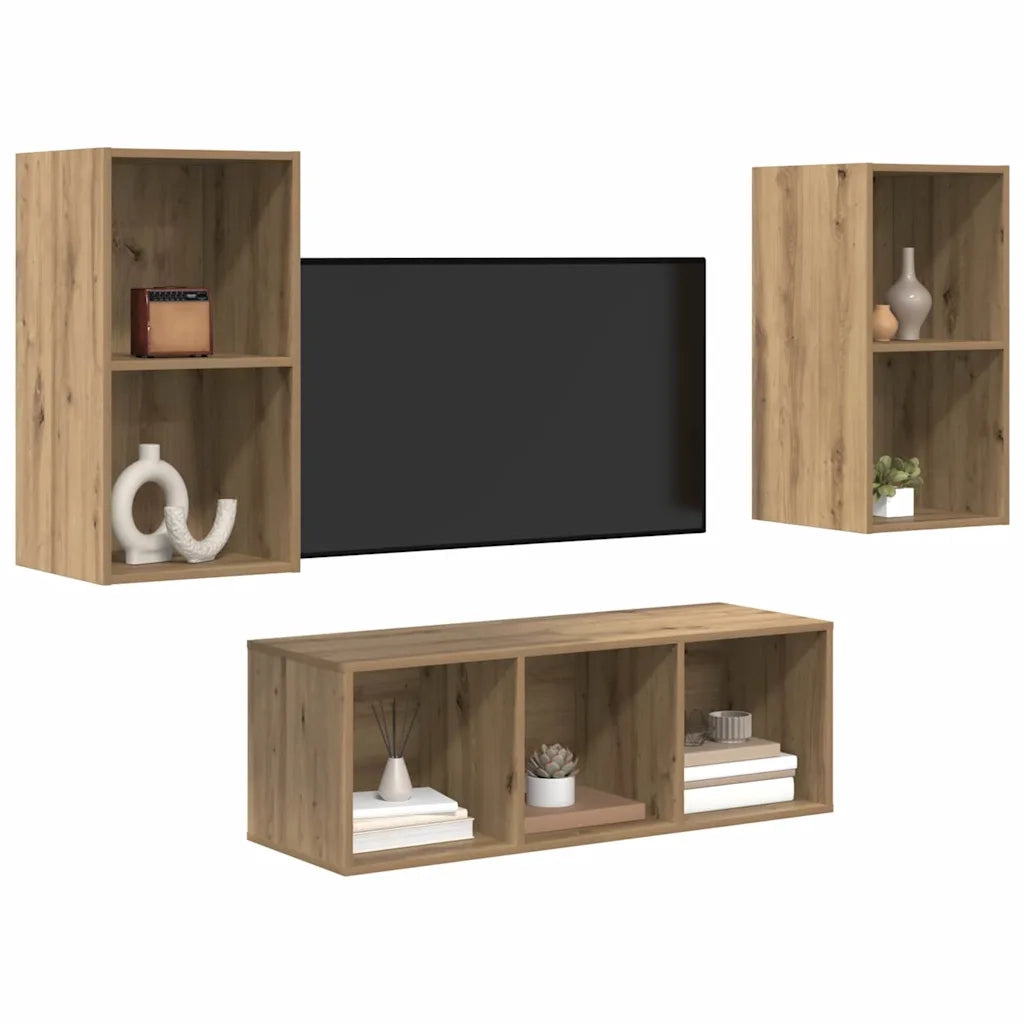 Set mobile TV 3 pz Rovere artigianale Legno ingegnerizzato 3393380