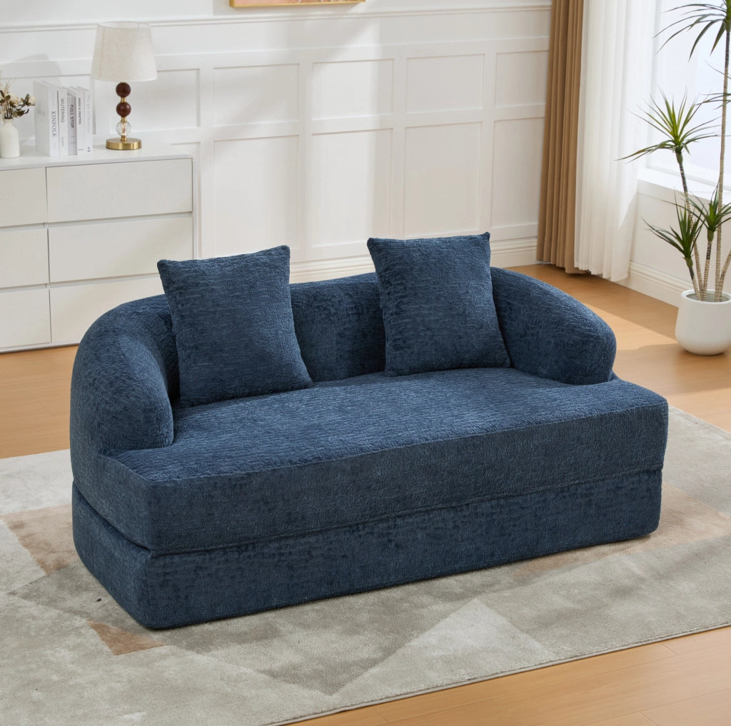 Divano letto 2 posti pieghevole in ciniglia; 157 x 84 x 65 cm; blu navy