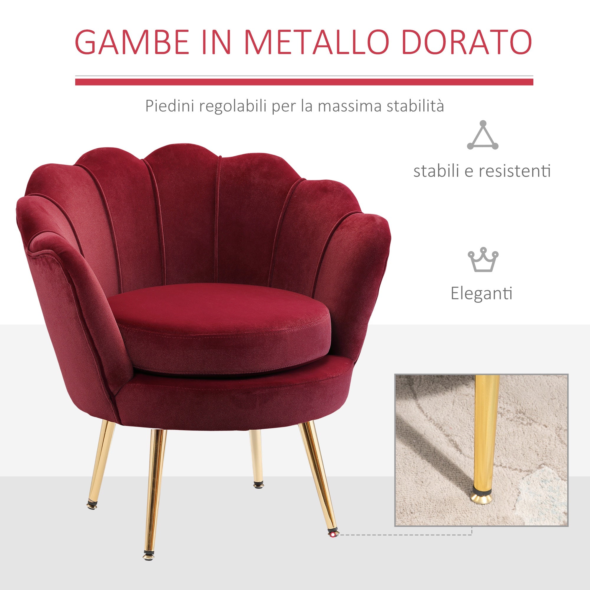 Poltrona Imbottita 76x67x74 cm in Tessuto Vellutato Rosso