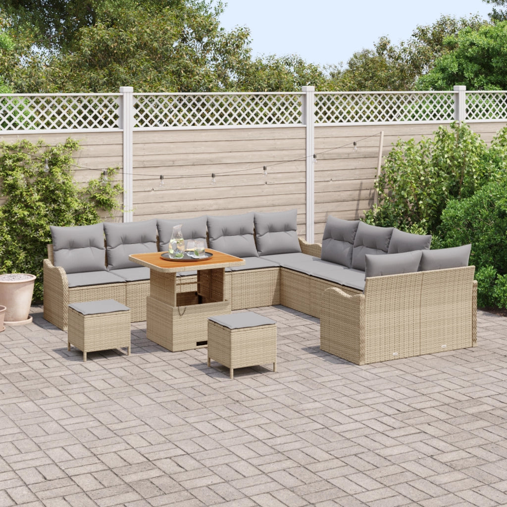 Set di Divani da Giardino  da 13 Pezzi con Cuscini Beige in Rattan Sintetico Acacia