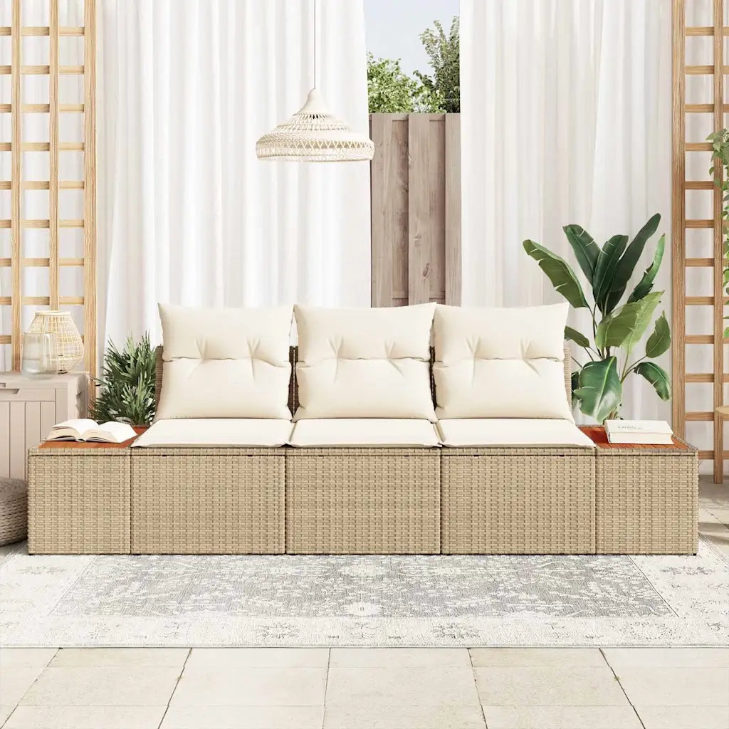 Set Divano da Giardino con cuscino 3 pcs Beige polyrattan