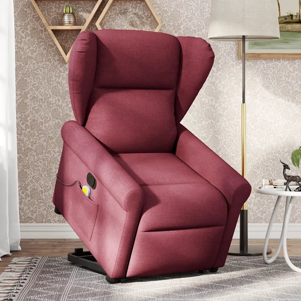 Poltrona Alzapersona Massaggio Reclinabile Rosso Vino Tessuto 3303387