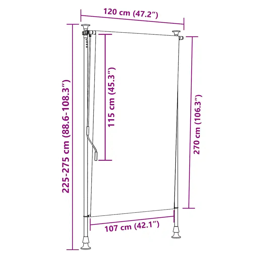 Tenda a Rullo Esterno Arancio Bianca 120x270 cm Tessuto Acciaio 368769