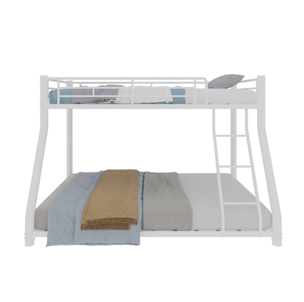 Letto a castello in ferro bianco 90x190 e 140x190 cm con scala e sponde