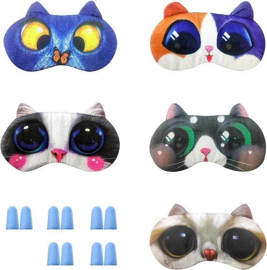 5 Pezzi di Maschere a Gatto Occhi - Spugna Blu - Disegno Cartone Carino - Cinture Regolabili