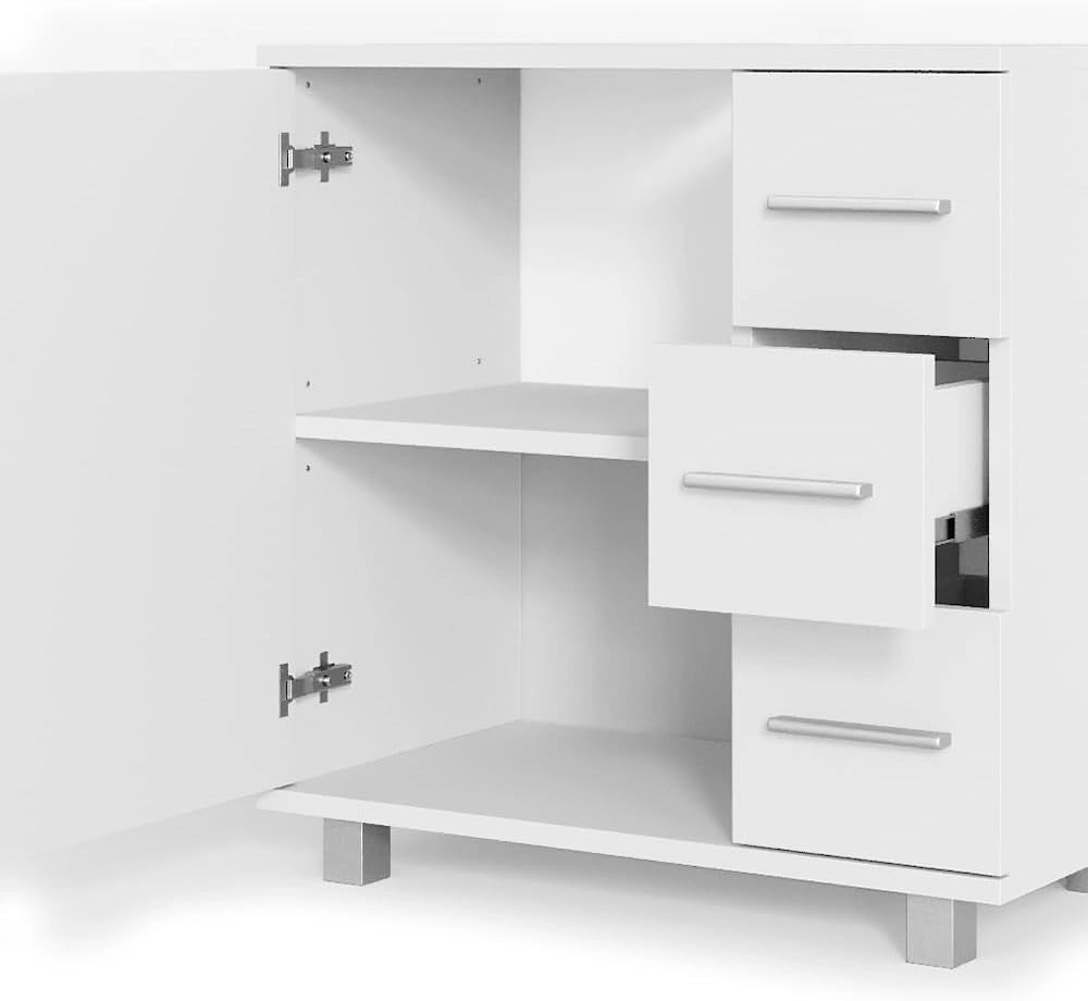Set mobili bagno Ilias, Bianco, 60 cm, composto da specchio da bagno e mobile sottolavabo