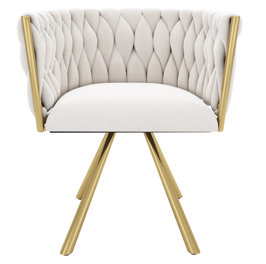 Sedia da pranzo girevole 360° in velluto beige e oro