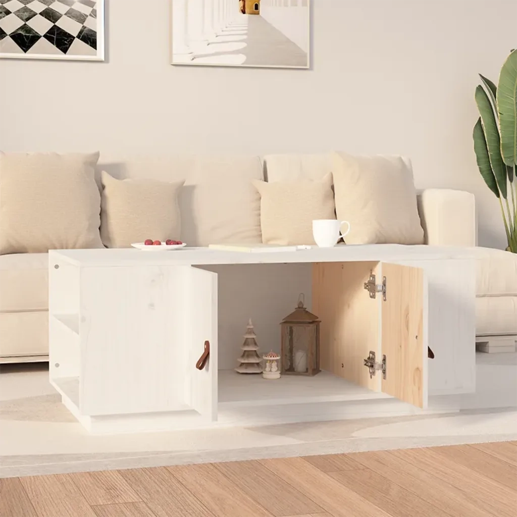 Tavolino da salotto | Tavolino da caff¨¨ | Tavolino da Soggiorno Bianco 100x50x41 cm Legno Massello di Pino
