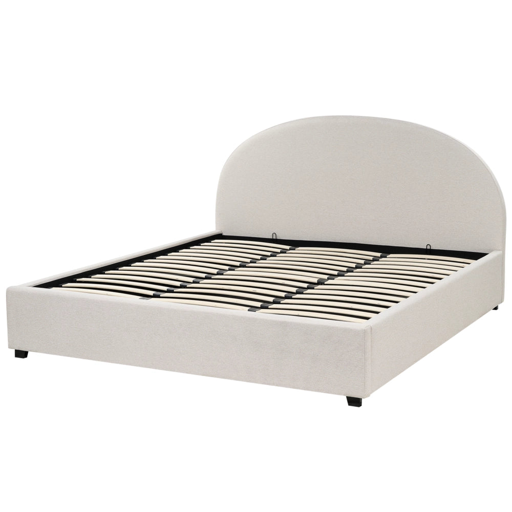 Letto matrimoniale contenitore minimalista beige chiaro 180 x 200 cm stile retrò minimalista