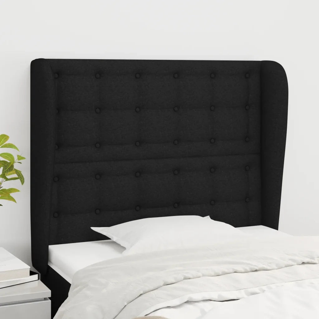 Testiera ad Orecchio-Testata con Orecchie Nera 103x23x118/128 cm in Tessuto 421281