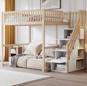 Hochbett 140x200 cm con scala contenitore e 15 doghe in legno di pino