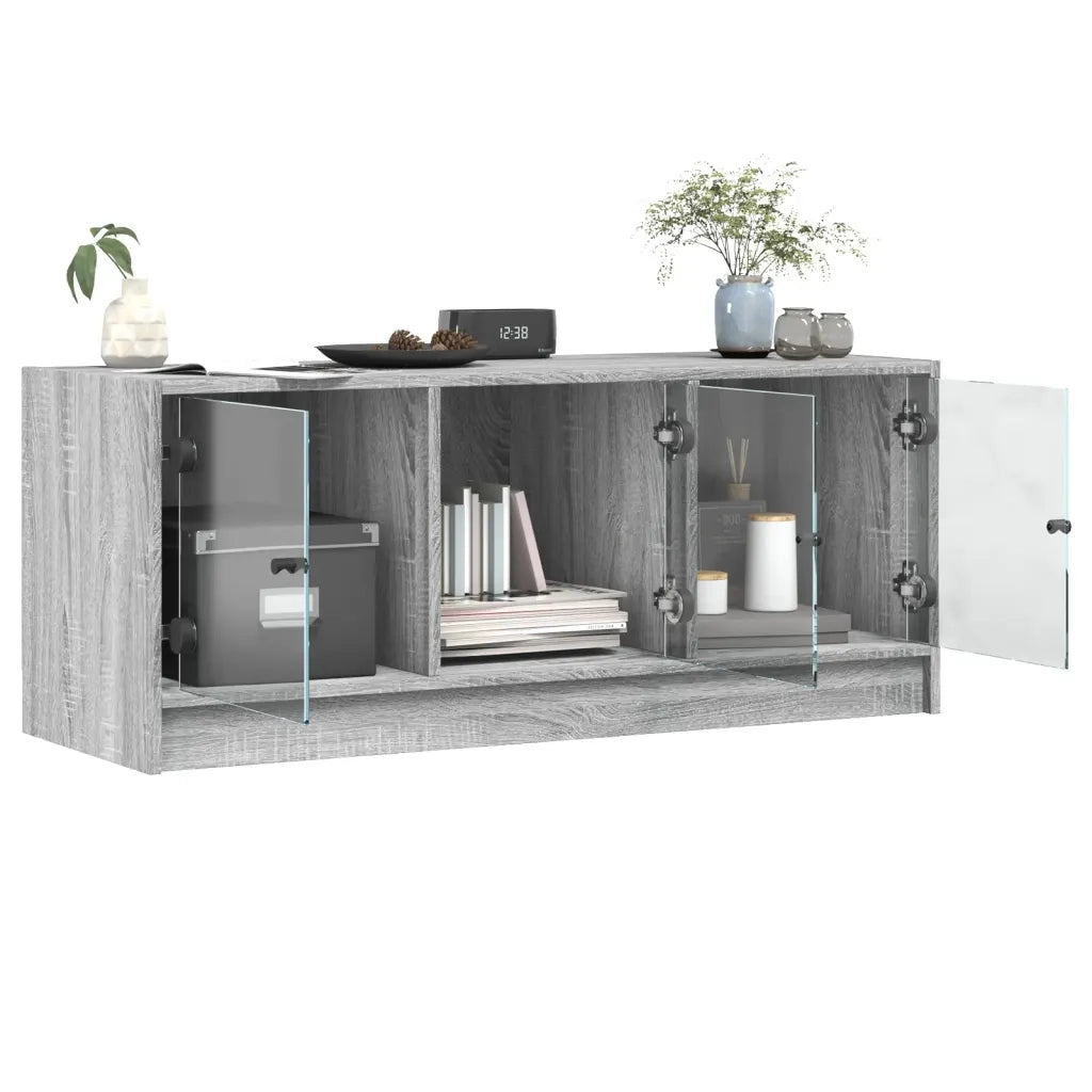 Mobile Porta TV con Ante in Vetro Grigio Sonoma 102x37x42 cm 836411