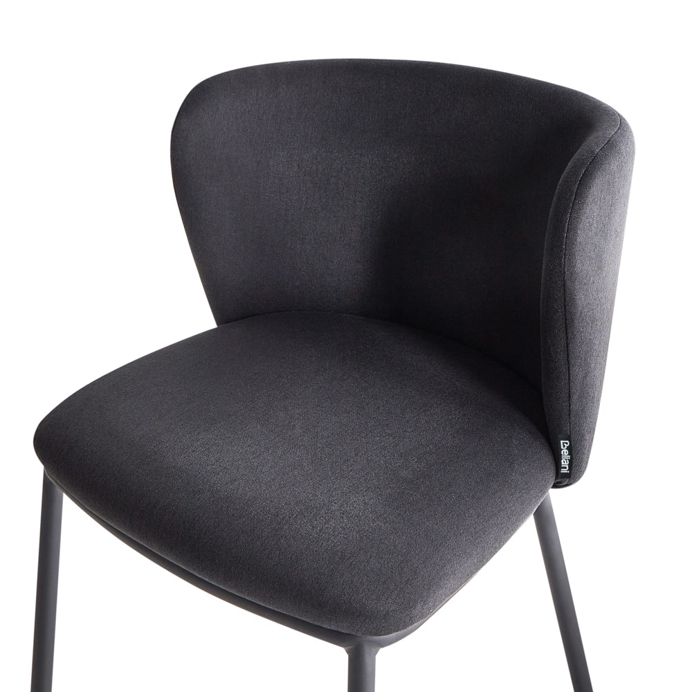 Set di 2 sedie da pranzo in poliestere nero Rivestimenti in metallo nero Gambe senza braccioli Schienale curvo Design moderno e contemporaneo