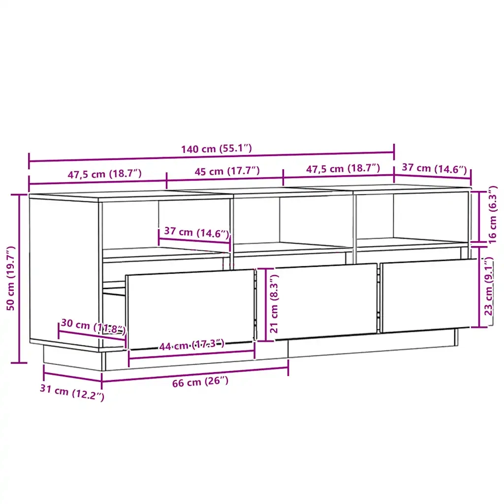 Mobile Porta TV Bianco 140x37x50 cm in Legno Massello di Pino 813431
