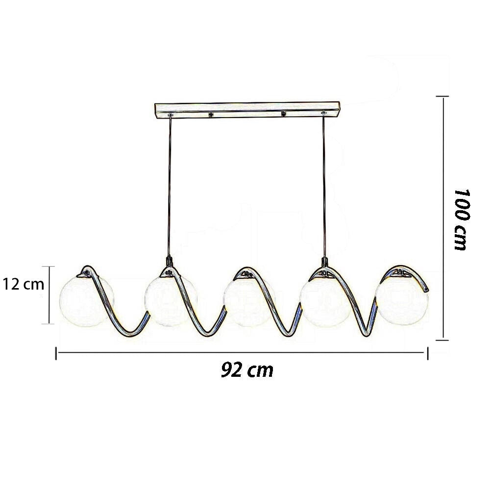 Lampadario a sospensione moderno da soffitto bronzo con 5 sfere in vetro bianco e attacco per lampadine G9