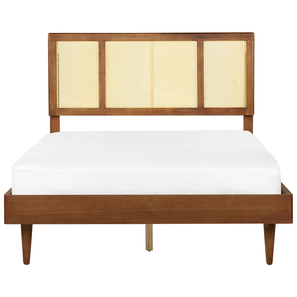 Letto moderno con rete a doghe testata a treccia viennese in legno chiaro 140 x 200 cm camera da letto