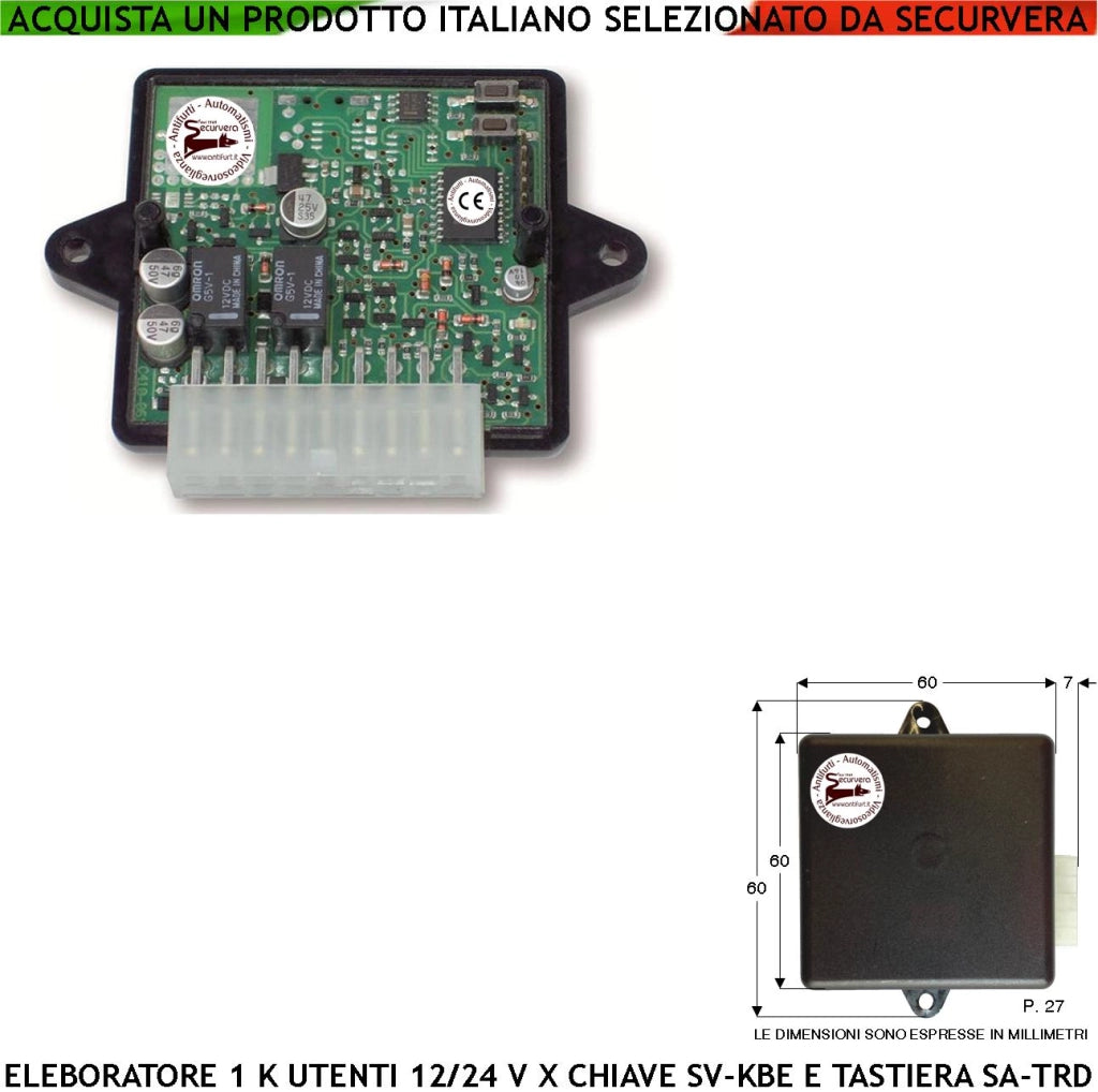 Centrale Elettronica Gestisce 1000 Utenti Lettori Universali KeyBit o Tastiere Digiten Antivandalo Decodifica Dallas Denver Alimentazione 12/24V Uscita Relè 10A Bistabile e Mono da 250 ms a 27 Secondi