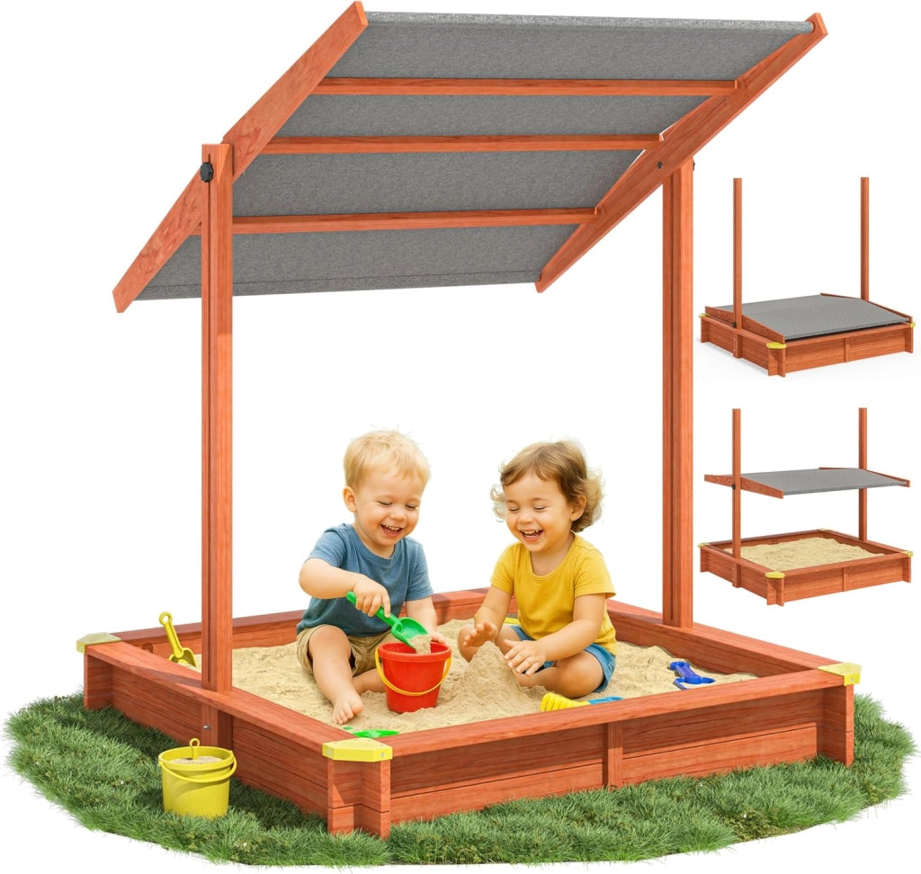 ® Sabbiera con Tetto 140x140cm Protezione UV 50 Legno Ecologico Sandbox per Bambini Gioco Esterno Playhouse