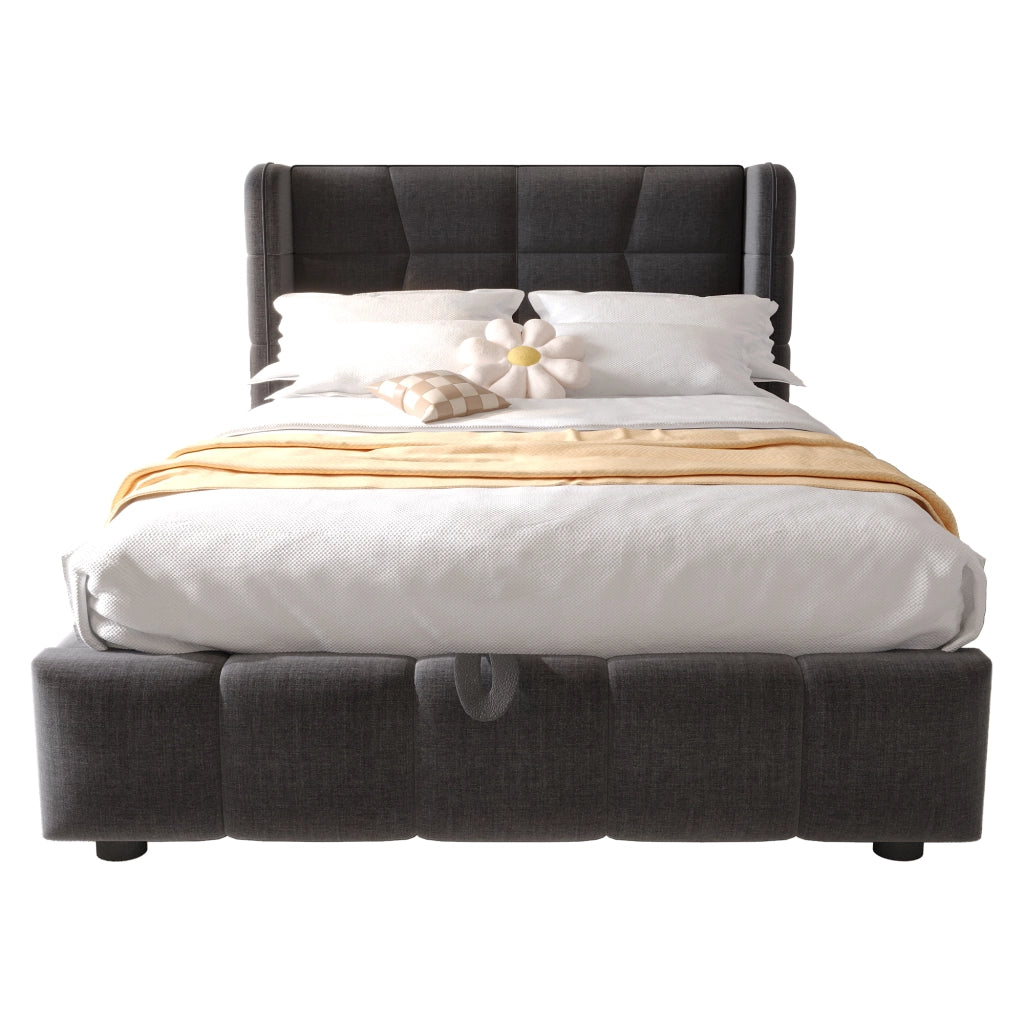 Letto per bambini 90 × 200 cm con contenitore a sollevamento, senza materasso, en tessuto, grigio