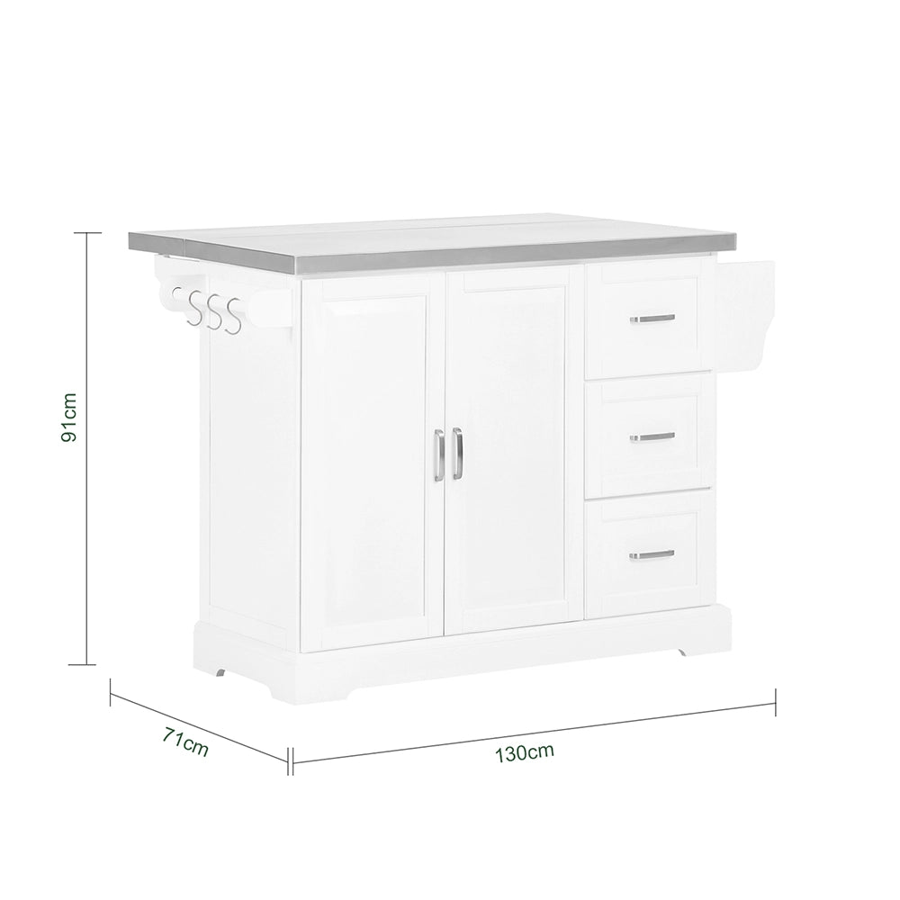 SoBuy | Isola cucina pieghevole in bianco | Carrello cucina a 4 ruote | Cucina a penisola con 2 porte | 128.0x71.0x91.0 cm | Capacità di carico 94 kg | FKW41-II-ST