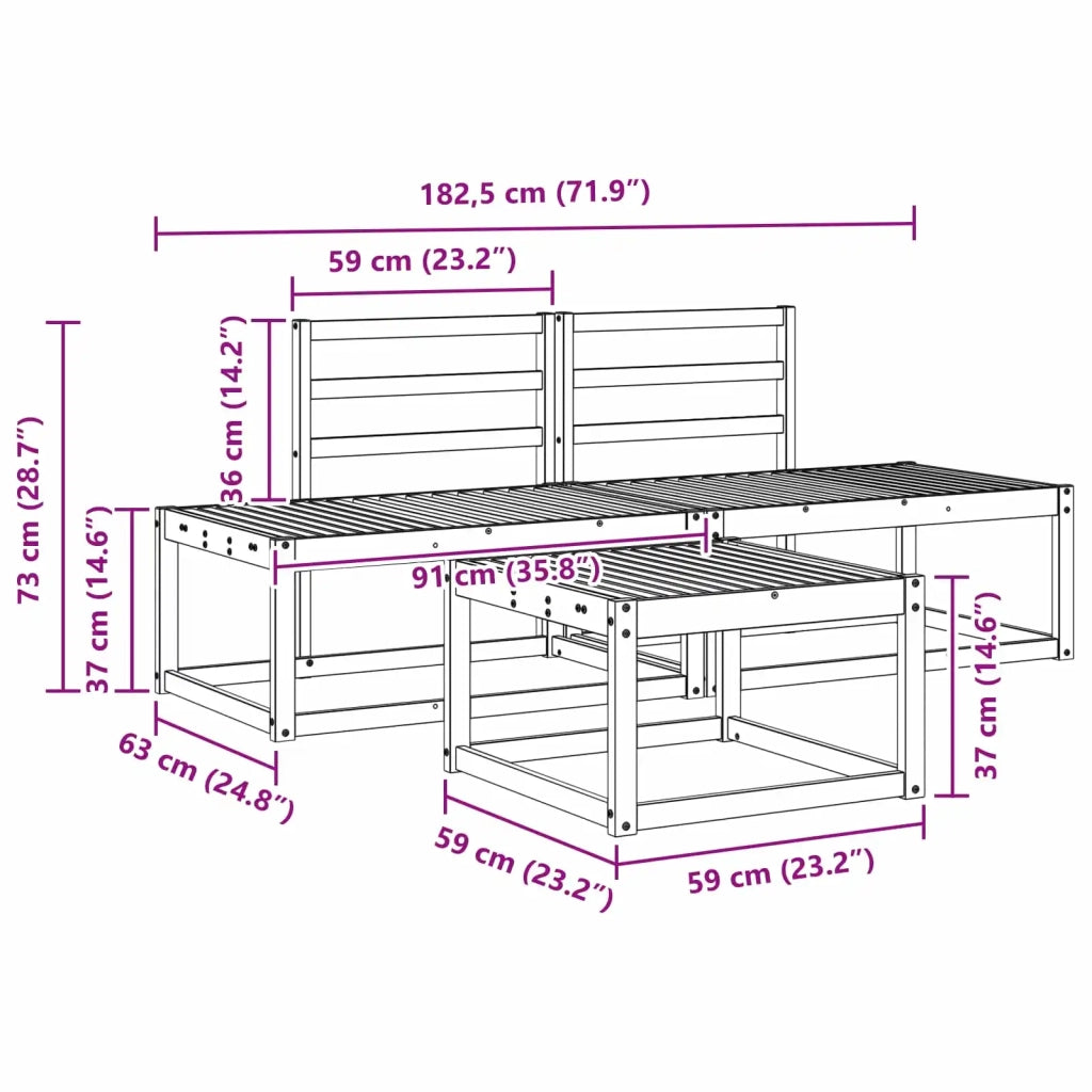 Set di divani da esterno 3 pz Bianco Legno di Acacia Massello 3388178