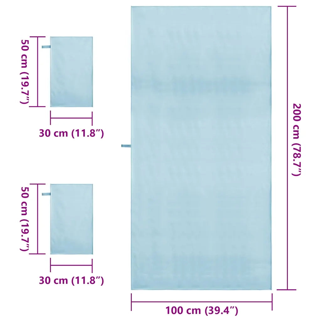 Set di Asciugamani Sportivi 3 pcs Blu Poliestere e poliammide