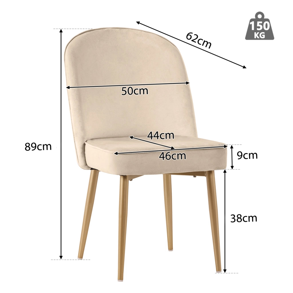 Sedia da pranzo 45.5x62x87.5 cm con piedini antiscivolo; in velluto; MDF e metallo beige