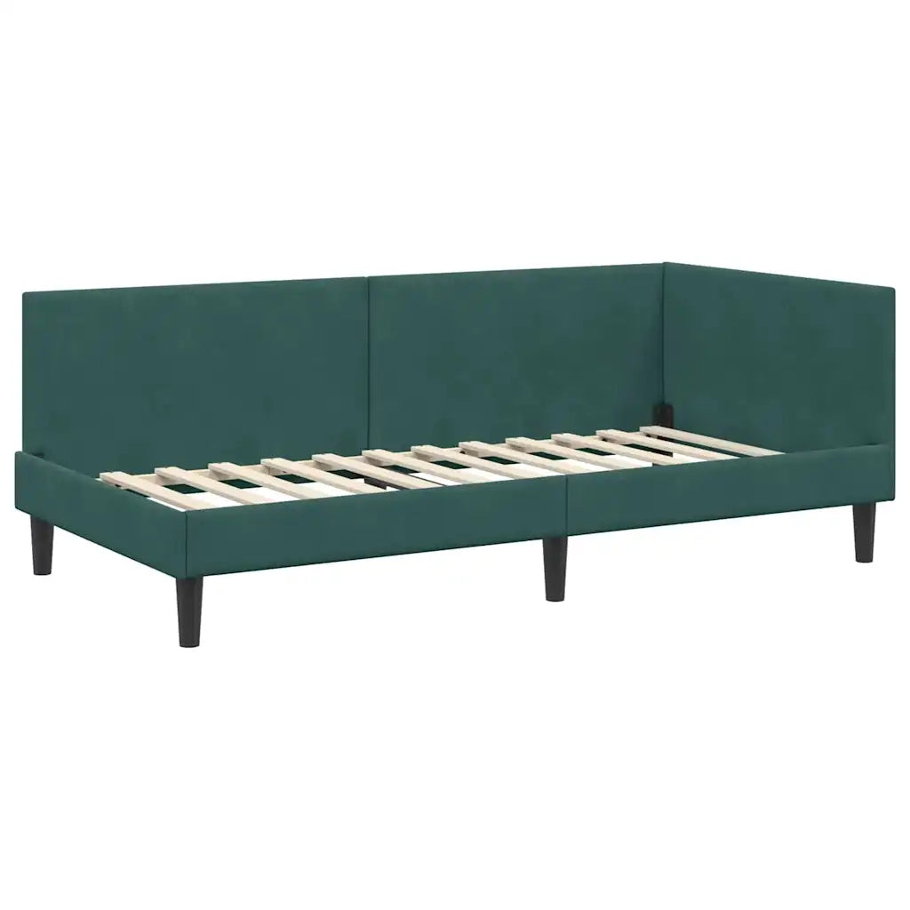 Cornice del letto ad angolo Verde Scuro 90 cm x 200 cm Velluto