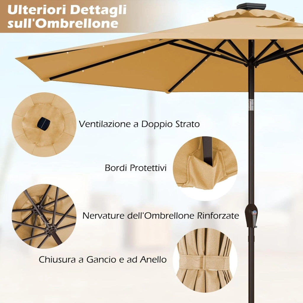 Ombrellone da Giardino con LED Luci Ø300 cm, Parasole da Esterno Ombrello da Spiaggia (Beige)