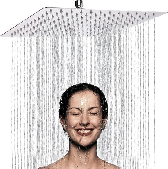 Doccetta Quadrata per Esterni 8 Pollici con Raccordo in Acciaio Inox - Economia di Acqua - Pulitore Anti-Calcare - Regolazione 360°