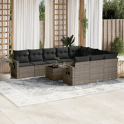 Set Divani da Giardino 11 pz con Cuscini in Polyrattan Grigio 3220699