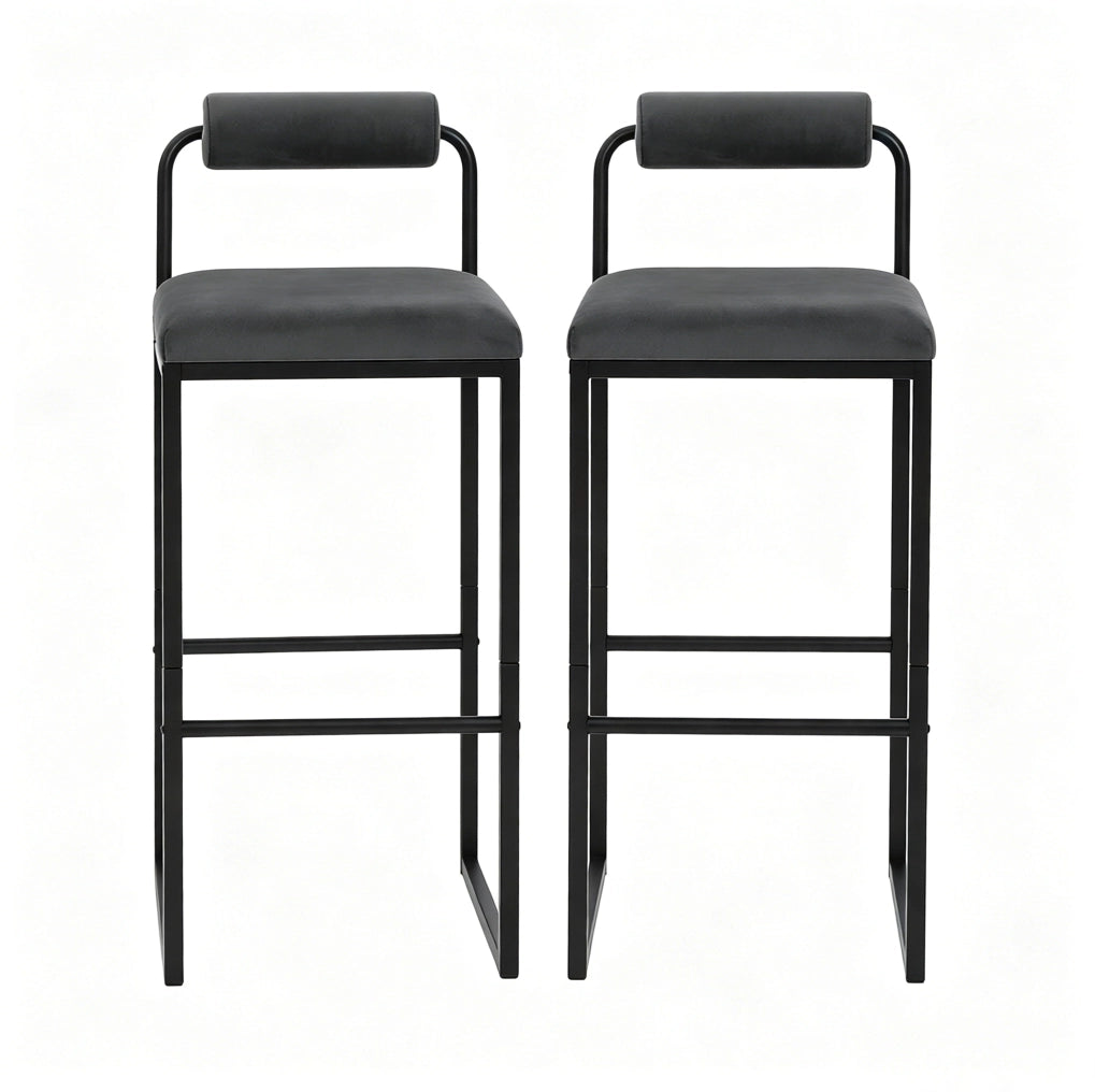 Set 2 sgabelli da bar 38,5 x 39 x 95,5 cm in acciaio e velluto grigio scuro