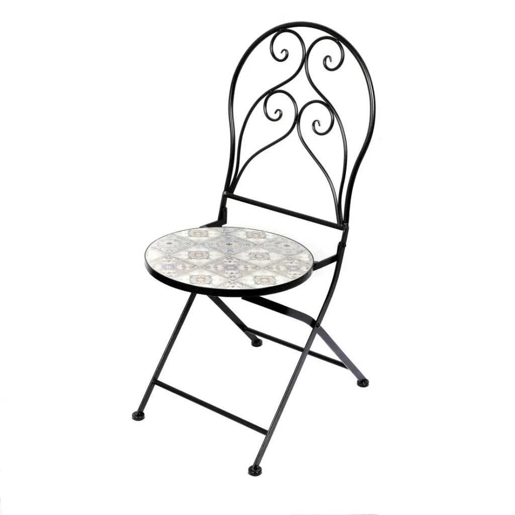 Set di 2 sedie da giardino pieghevoli bistrot – Mosaico decorativo – Metallo nero – 30x50x93 cm