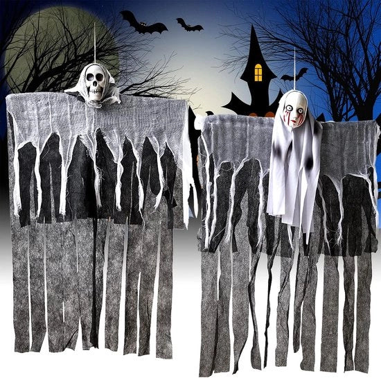 Due decorazioni Halloween a forma di scheletro appesi per Halloween, feste, carnevale, festival (60 x 85 cm)