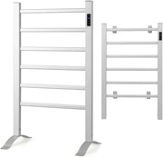 COSTWAY Scaldasalviette Riscaldato, con 6 Barre Riscaldate e Timer, Scaldasalviette Elettrico con Display LED Protezione Contro Surriscaldamento e Costante della Temperatura, in Alluminio