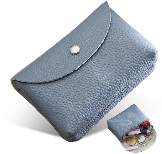 Portamonete da donna in doppia pelle - Portamonete in pelle lussuosa - Portamonete mini morbida - Blu cielo - Design elegante - Leggero e pratico