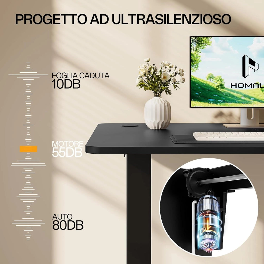 Scrivania Regolabile In Altezza Scrivania Elettrica Con Gestione dei cavi e porta di ricarica USB Altezza Regolabile 73-118 cm, 2 Altezze Di Memoria Scrivania Per Ufficio (Nero, 120x60cm)