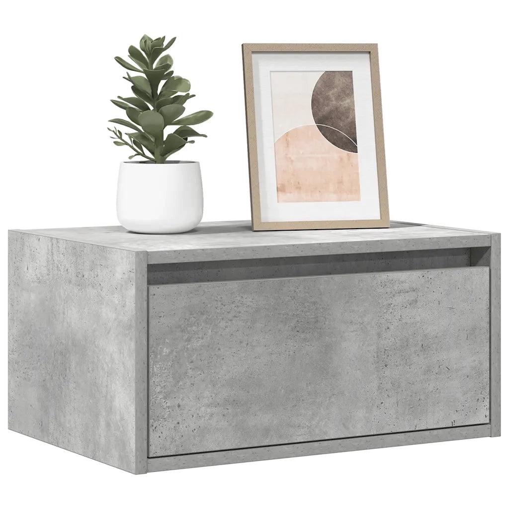 Comodini a Parete con Luci LED 2 pz Grigio Cemento