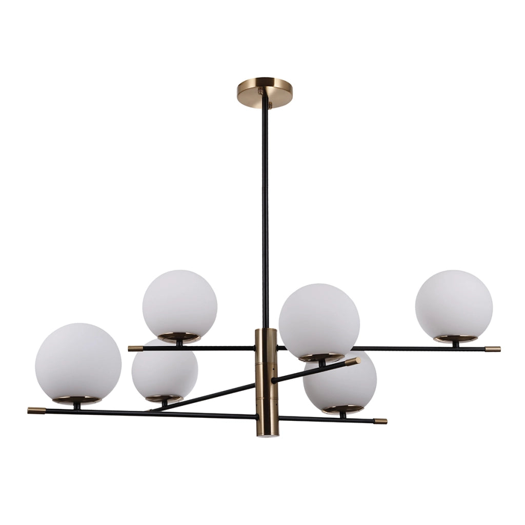 Lampadario Stelia nero/bronzo ant. sfere bianche 6xE14 Italux